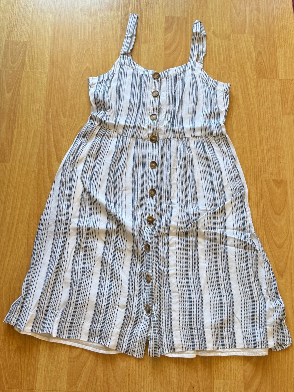 Loft white and blue striped mini dress